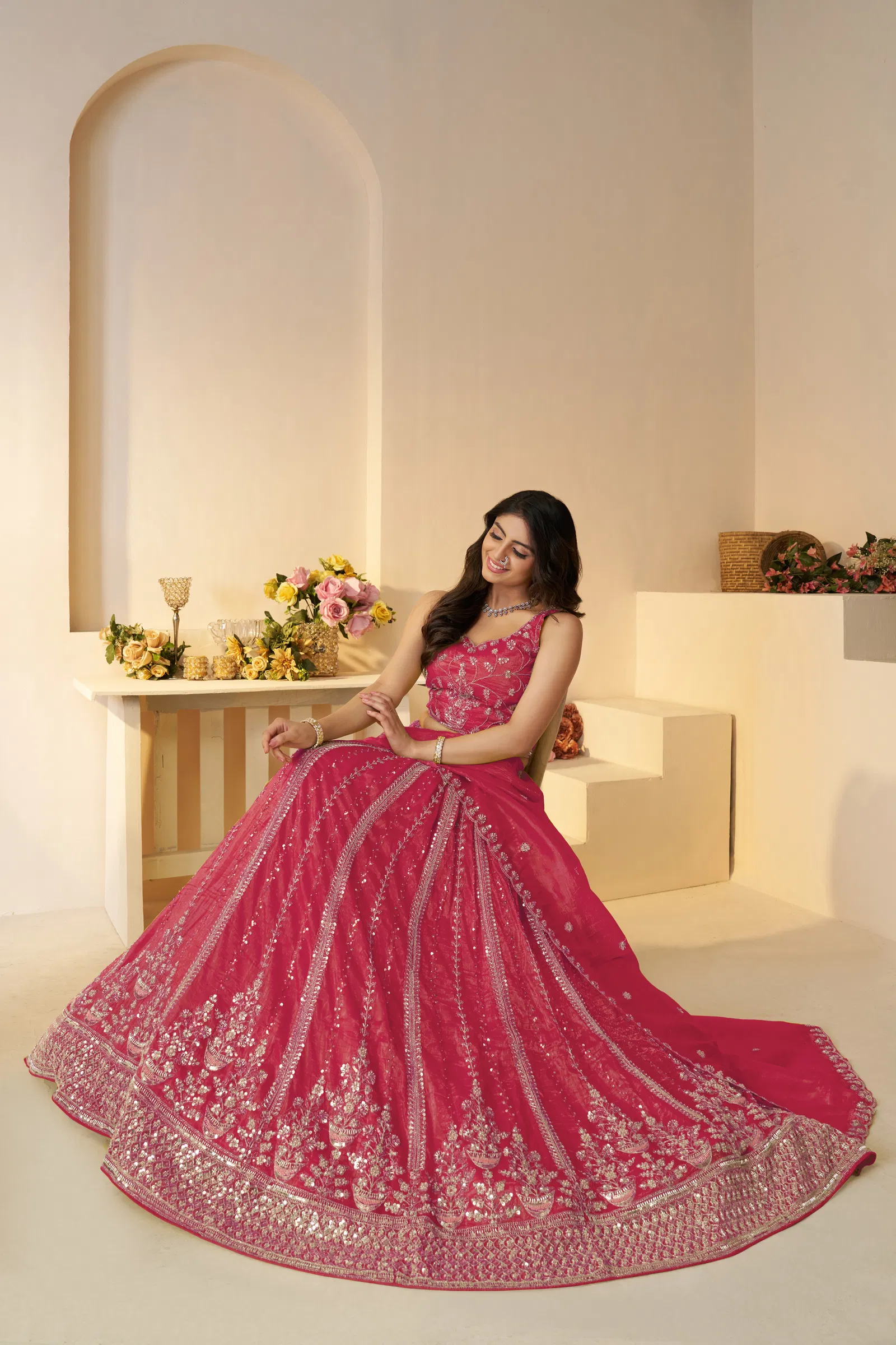 Kf 44 Pink Jimmy Choo Embroidered Bridal Lehenga Wholesale Clothing Suppliers In India